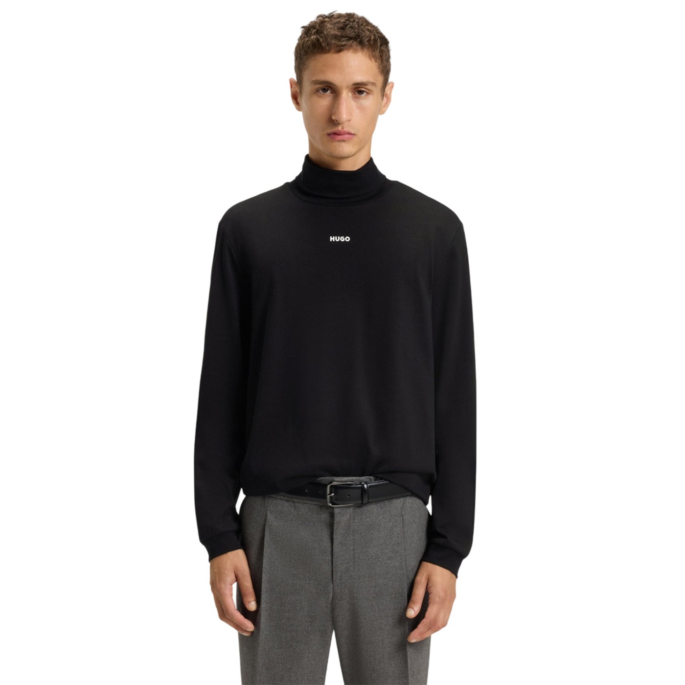 Hugo - Camiseta Cuello Vuelto Negra para Hombre - Daporollo