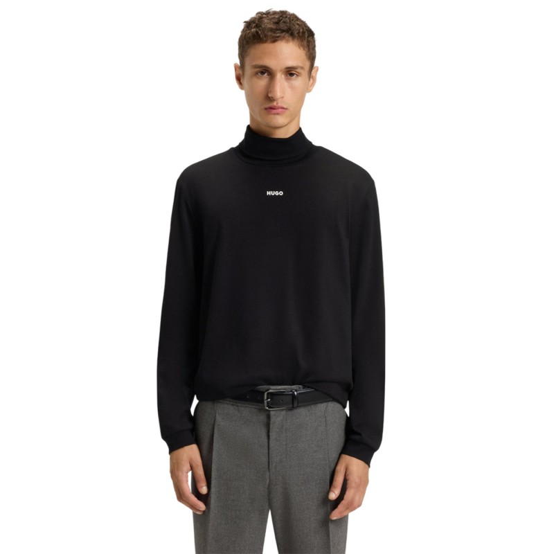 Hugo - Camiseta Cuello Vuelto Negra para Hombre - Daporollo